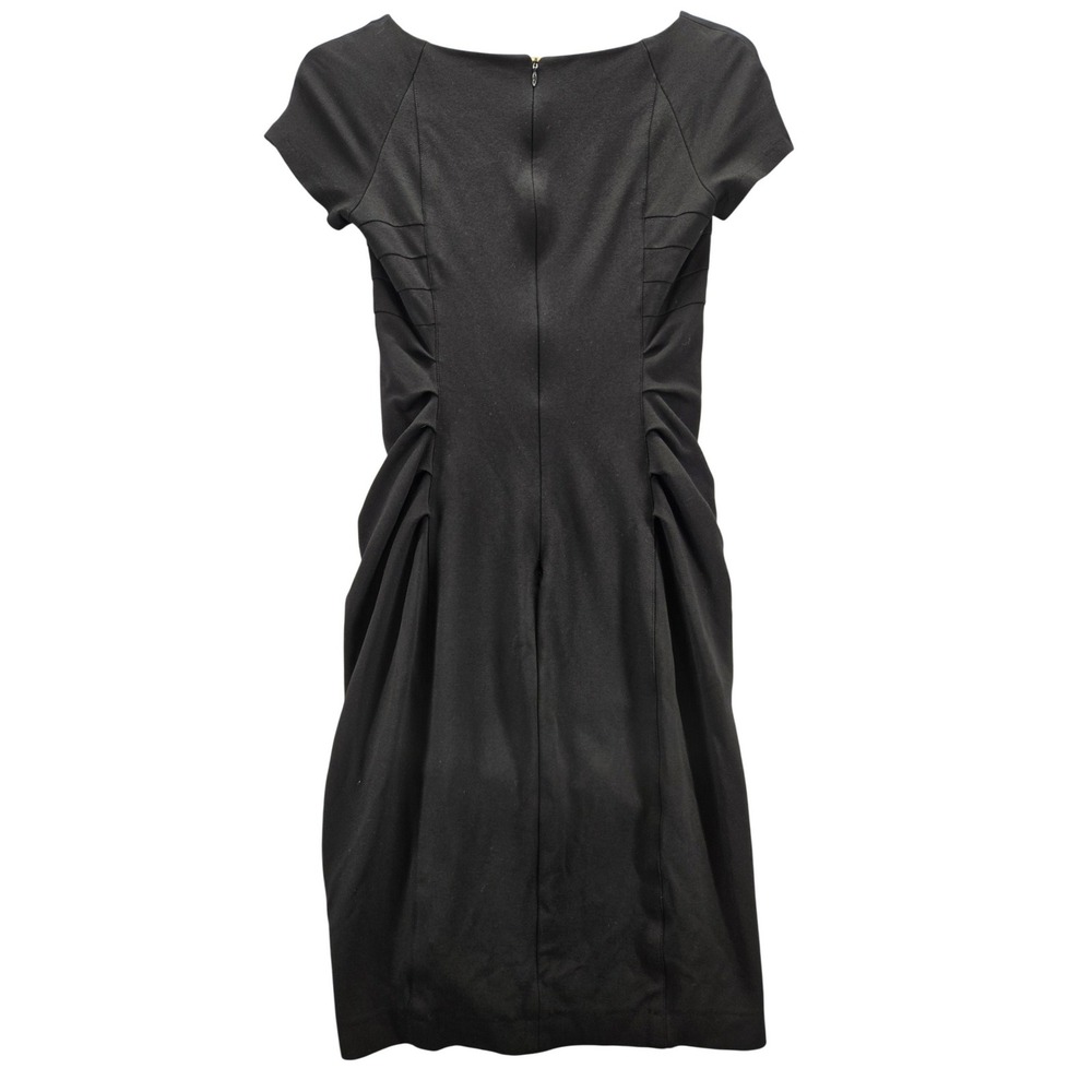 Escada Black Pintuck Ruched Sheath Dress Short Sleeve Boat Neck Size 36 4 - Picture 4 of 9